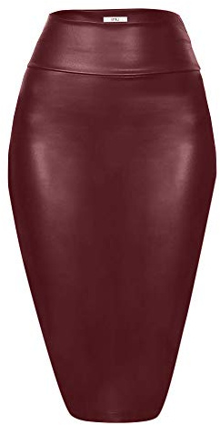 Jupe Crayon mi-Longue en Similicuir Longueur Genou pour Femme, USA, Cuir Bordeaux, XX-Large