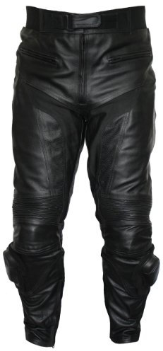 German Wear, Herren Motorradhose Motorrad Biker Lederhose Schwarz, Größe:50