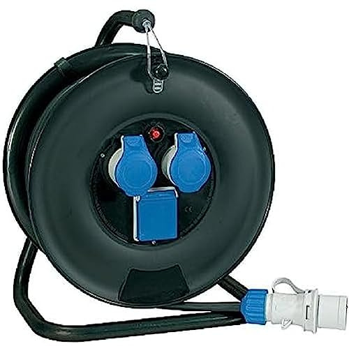 FANTON 14622 Avvolgicavo industriale, cavo 30 metri, spina 3 poli 220V CEE con 2 prese blu 16A e 1 presa bipasso schuko, cantiere, campeggio, giardino, camper, caravan, per esterni IP44