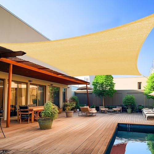 Shade&Beyond 8' x 10' Rectangle Sand Color Sun Shade Sail, UV Block for Outdoor Facility and Activities