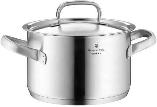 WMF Gourmet Plus Kochtopf klein 16cm, Metalldeckel mit Dampföffnung, Fleischtopf Induktion 1,9l, Cromargan Edelstahl mattiert, Innenskalierung