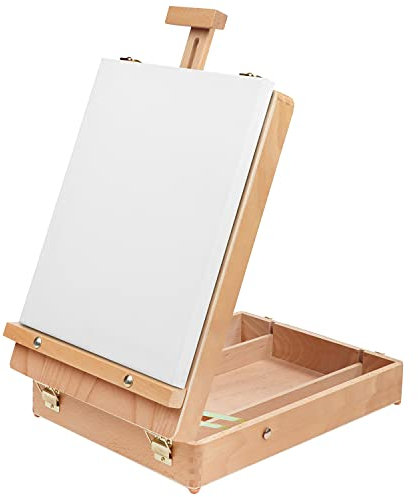 Kurtzy Staffelei Tisch Tischstaffelei Holz mit Malkoffer – Koffer Tischstaffelei Leinwand Aufsteller bis 30cm – Staffelei Holz Verstellbar Buchenholz als Maltisch Mal Set für Anfänger & Profi Künstler