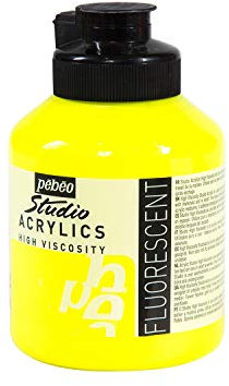 Pébéo - Acrilico Fine Studio Acrilici - Pittura acrilica gialla fluorescente - Pittura acrilica gialla fluorescente - Giallo fluorescente 500 ml