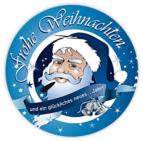Weihnachtsaufkleber Weihnachtssticker Frohe Weihnachten und ein glückliches neues Jahr rund 30 mm, 100 Stück auf Rolle, Haftpapier glänzend