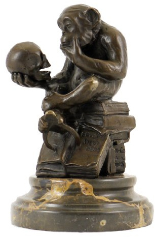 Wolfgang Hugo Rheinhold - Skulptur AFFE mit Schädel in Bronze - signiert Milo - Kunst Kaufen - Skulpturen Kaufen - Deutscher Bildhauer - Bronzefigur - Bronzeskulptur