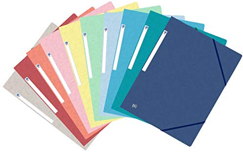 Elba – Lote de 10 carpetas de elástico con 3 solapas, tamaño A4 - Hechas de cartón de diferentes colores brillantes