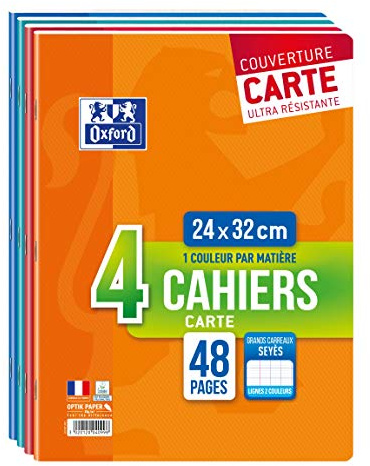 Oxford Color Life – Set mit 4 Heften mit großen Karos, 90 g, 24 x 32 cm, 48 Seiten