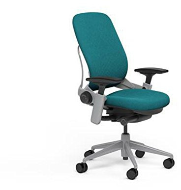 Steelcase Leap Plus Desk Chair in Buzz2 Cyan Fabric - 500 lb Weight Capacity - 4-Way Highly Adjustable Arms - Platinum Frame and Base - Soft Dual Wheel Hard Floor Casters