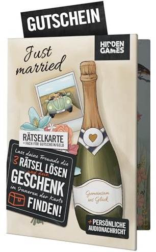 Hidden Games Rätselkarte – Hochzeit – Geldgeschenk mit 3 Rätseln | Individualisierbare Hochzeitskarte: 3 Rätsel + Audiobotschaft ums Geldgeschenk. Das Brautpaar muss erst knobeln!