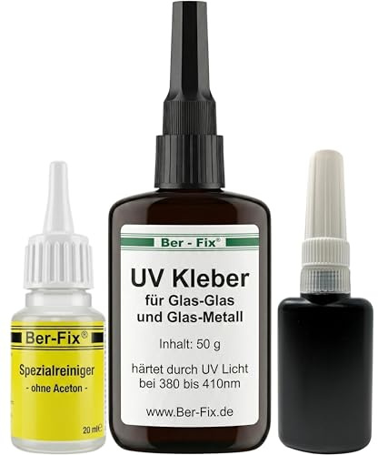 Ber-Fix UV Glaskleber niedrigviskos 50g mit Spezialreiniger | UV Glaskleber niedrigviskos 50g Werkstattgröße mit Spezialreiniger: Ber-Fix UV Glaskleber niedrigviskos: auf