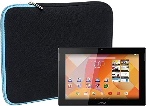 Slabo Tablet Tasche Schutzhülle für MEDION LIFETAB S10333 / S10334 / S10345 / S10346 (10,1 Zoll) Hülle Etui Case Phablet aus Neopren – TÜRKIS/SCHWARZ