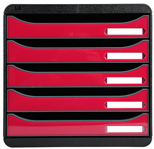 Exacompta 3097284D Premium Ablagebox mit 5 Schubladen für DIN A4+ Dokumente. Stapelbare Schubladenbox mit hoher Kapazität für mehr Platz auf dem Schreibtisch Big Box Iderama Schwarz|Himbeer