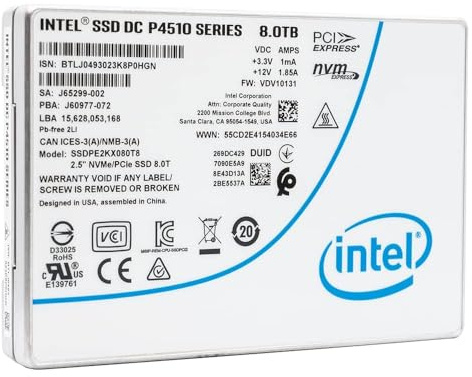 Intel DC P4510 8TB U.2 PCIe NVMe SSD da 6,35 cm (2,5) U.2 NVMe PCIe 3.0 x4 SSDPE 2KX080T801