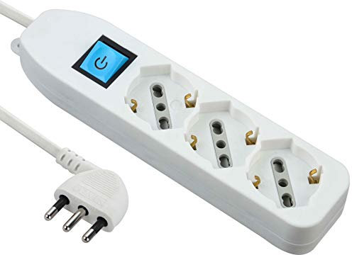 Electraline 62068 Multipresa Tripla 3 posti polivalenti (schuko + 10/16A) con Interruttore-Cavo 1,5 m Bianco