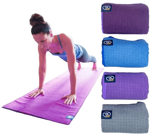 Yoga-Mad Grip Dot Yoga Towel, 183cm x 60cm, Non Slip Yoga Towel, Silicone Dots, Ideal for Hot Yoga & Pilates, Washable Grip Towel, Free Carry Bag