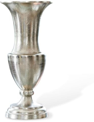 Loberon Vase Gilberta, antiksilber | prächtig und modern zugleich, schlankes Design, für Trockenblumen, Blumen & Efeu, Wohndekoration, Aluminiumguss