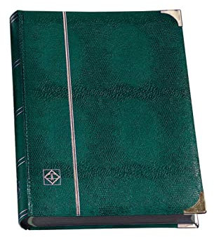 Leuchtturm 341942 Briefmarken-Sammelalbum Comfort Deluxe - 64 Schwarze DIN A4-Seiten - wattiert, Kroko-Optik - grün