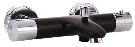 Grünblatt Schwarz/Chrom Thermostat Bad Armatur Badewannenarmatur Wasserhahn Grünblatt