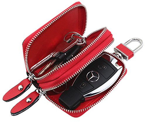 Esdrem-Unisex-Echtleder-Schlüssel-Hülle/Halter - mit Doppelreißverschluss - Auto-Schlüsselanhänger-Schlüsseletui