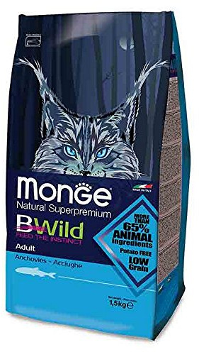 Monge BWild Cibo Secco per Gatti Senza Cereali Con Acciughe - Ricco di Fibre e Vitamine, Alta Qualità (1,5 kg)