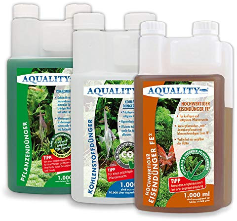 AQUALITY AQUARIUM 3er Pflanzenpflege Sparset (Dünger - 1. Pflanzendünger - 2. Eisendünger - 3. CO2 Kohlenstoffdünger für einen perfekten Pflanzenwuchs), Set-Größe:SET 1000