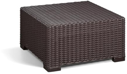 Allibert by Keter California Gartentisch aus Kunststoff, Beistelltisch für Garten, Terrasse & Balkon, runde Rattanoptik, quadratisch, braun, 68 x 68 x 35 cm