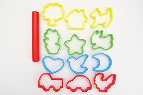 Set of 12 Dough Cutters & Rolling Pin - Creative Play/Baking/Modelling