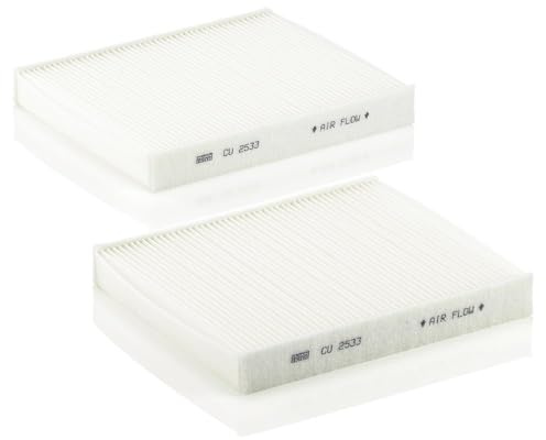MANN-FILTER CU 2533-2 Innenraumfilter/Kabinenluftfilter (2er Set) - für Pkw + Transporter | Für PKW, Staub- und Pollenfiltration, Verbesserte Luftqualität, Schutz der Innenraumluft, Echte OE-Technologie