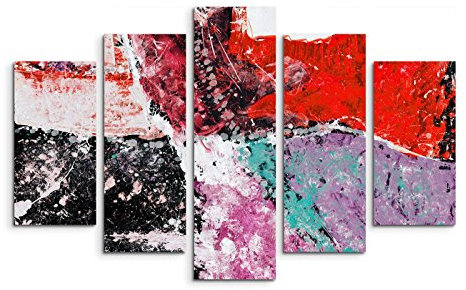 Paul Sinus Art 5 teiliges Wandbild auf Leinwand (Gesamt: H: 100cm B: 160cm) Keilrahmenbild Canvas Fotodruck Leinwandbild Leinwanddruck Kunstdruck Wandbild schwarz grün lila rot