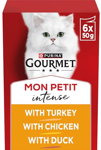 GOURMET Mon Petit Intense Meaty Variety Duck, Chicken, Turkey Wet Cat Food 6x50g (Pack of 8)