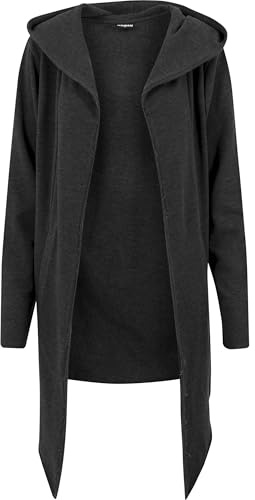 Urban Classics Herren Long Hooded Open Edge Cardigan – Langer Kapuzen Cardigan aus Baumwolle im Loose Fit, offener Schnitt mit offenen Kanten für Streetwear & Freizeit,Charcoal,L