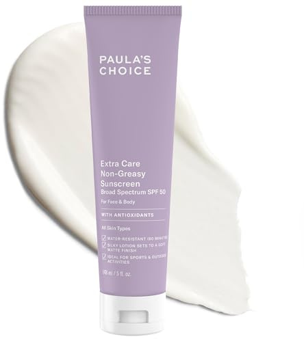 Paula's Choice Extra Care Oil Free Sunscreen for Face, SPF 50 Face & Body Sunscreen, Daily Moisturizing Lotion with Aloe & Vitamin A/C, Sweat & Water Resistant, Fragrance-Free, UVA/UVB Protection, 5oz