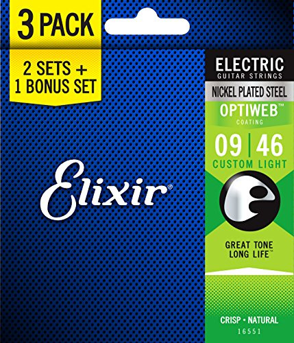 Elixir Saiten 16551 vernickelter Stahl E-Gitarre Saiten mit optiweb Beschichtung, Set von 3 Stück
