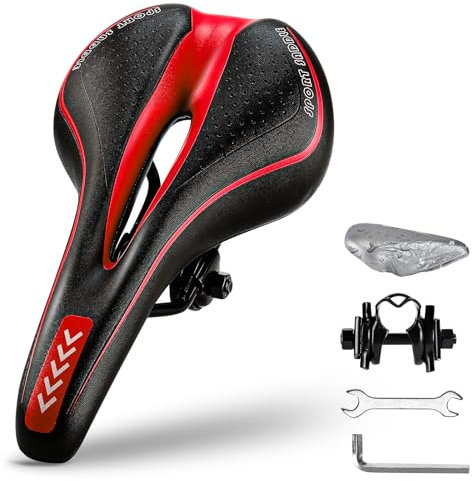 Asvert Fahrradsattel Herren Damen Bequem Gelsattel Fahrrad Zubehör Mountainbike Ergon Sattel Sitz Prostata Regenschutz Bike Seat Cityrad Rennsattel Tourensattel Trekking Rennrad Sattel Schwarz und Rot