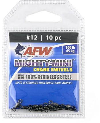 American Fishing Wire Mighty Mini Stainless Steel Crane Swivels, Size #12, 100 lb Test, Gunmetal Black, 10 pc