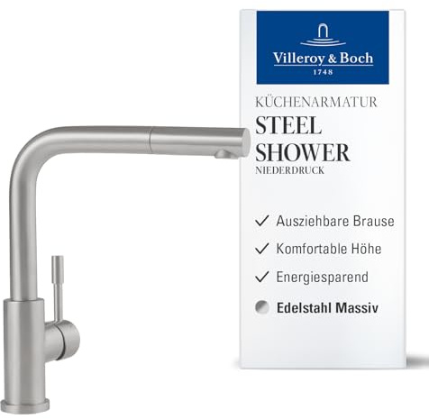 Villeroy & Boch Steel 969711LC Single-Lever Sink Mixer Tap Solid Stainless Steel/Low Pressure