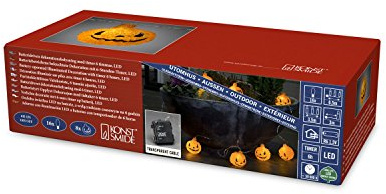 Konstsmide LED Acryl Dekolichterkette, Kürbis 6h Timer, 16 warm weiße Dioden, batteriebetrieben, Außen, transparentes Kabel - 6138-103