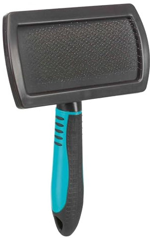 TRIXIE Softbürste für die Fellpflege - weiche Metallborsten - gummierter Kunststoffgriff - schwarz/blau - 12 x 20 cm - 24133