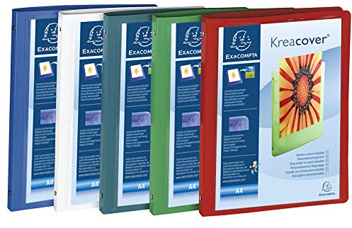 Exacompta - ref. 51989E - Box of 5 customizable flexible PP binders 1 pocket - 4 round rings, 15 mm diameter - External dimensions: 32 x 25 cm - A4 file format - 5 assorted colors
