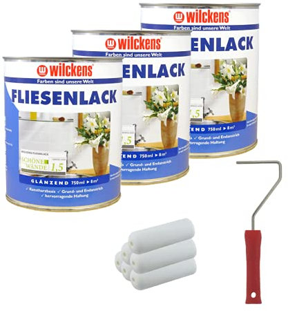 3 Dosen FLIESENLACK inkl. FARBROLLER WILCKENS weiß für 24 qm