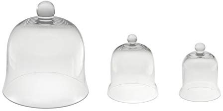 DRULINE 3er Set Glasglocke Transparent Deko Glaskuppel Glashaube Kuchenglocke Tischdeko Lebensmittel Obsthaube Tortenglocke Kuchenabdeckung Käseglocke Ø 10/15/22 cm Glasdom zur Dekoration
