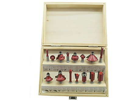Frese pantografo/fresatrice verticale/Punte lavorazione legno set 15 pezzi in box di legno gambo 8mm (Cod.:4150)
