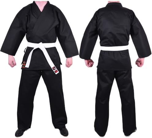 MAR | Black Karate Gi with FREE belt, Traditional Student Uniform, Martial Arts Uniform, Kids Karate Suit | Men & Women; Kids & Adult Sizes | 8oz Fabric Suit + FREE BELT (2/150)