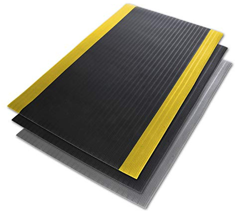 etm Anti-Fatigue Rubber Mat - Ribbed Structure | Workplace Safety Comfort Flooring | Non Slip Work Mat | Black & Yellow - 60 x 200 cm