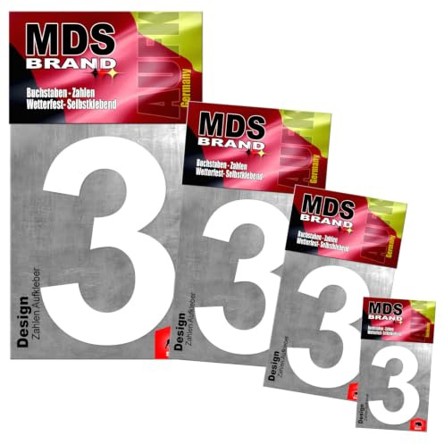 Zahlen Aufkleber | Mega pack | 1x 15cm-10cm-8cm-5cm, Selbstklebende, langlebige Zahlen für Briefkasten, Mülltonne & mehr | Perfekt für Innen & Außenanwendungen (Weiss-3)