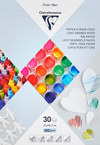 Clairefontaine 97242C Packung mit 30 Blatt feingekörntes Zeichenpapier, DIN A4, 160g, 1 Pack, weiß