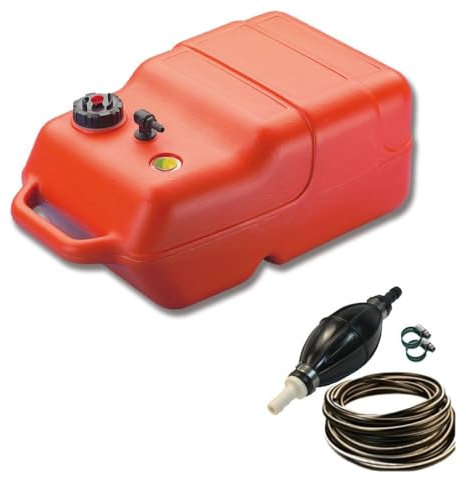 22 Liter Benzintank mit Tankanzeige, Pumpball, 2 Meter Benzinschlauch sowie 2 Schellen aus Edelstahl