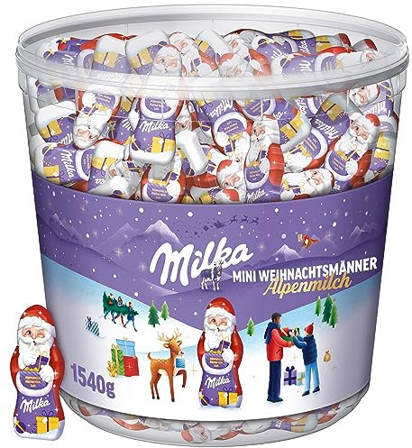 Milka Mini Weihnachtsmänner 1 x 1540g I Weihnachtsschokolade Großpackung I Adventskalender I 175 Stück I Mix aus 3 Sorten I Süßigkeiten zu Weihnachten aus 100% Alpenmilch Schokolade