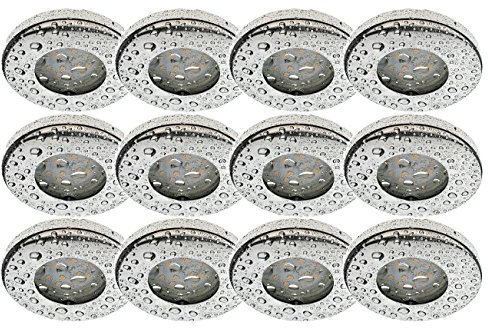 Trango 12er Set IP44 LED Einbaustrahler Einbauleuchten 6729IP-128B Badleuchte Deckenspots Deckenstrahler in Chrom für Bad I Dusche I Sauna inkl. 12x 3 Watt LED Leuchtmittel 3000K warmweiß