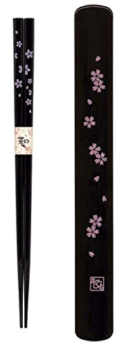 Happy Sales hsks7/B, japanisch Travel Essstäbchen mit Schutzhülle, Sakura schwarz